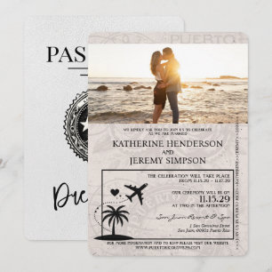 Invitación Boda de pasaporte de Puerto Rico blanco