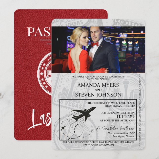 Invitación Boda de Pasaporte de Red Las Vegas (Anverso / Reverso)