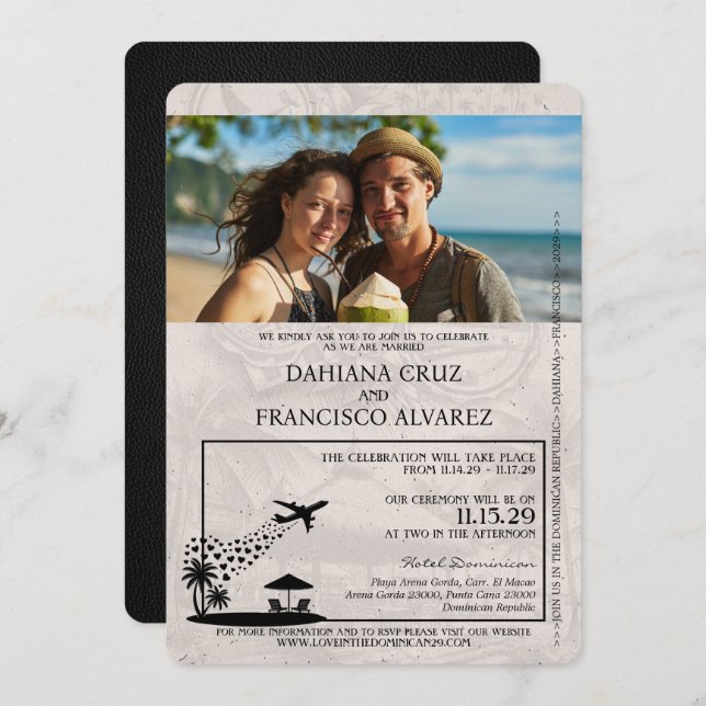 Invitación Boda de pasaporte de República Dominicana Negra (Anverso / Reverso)