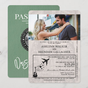 Invitación Boda de Pasaporte de Sage Green Nashville