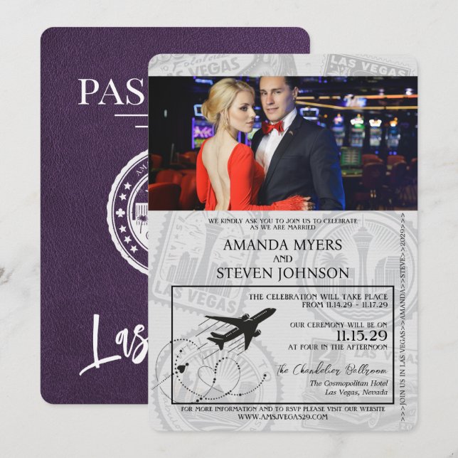 Invitación Boda de pasaporte de Violet Las Vegas (Anverso / Reverso)