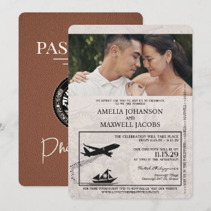Invitación Boda de pasaporte filipino marrón