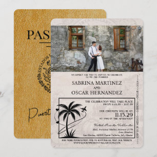 Invitación Boda de pasaporte Gold Puerta Vallarta