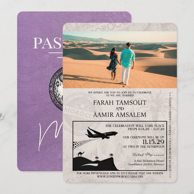 Invitación Boda de Pasaporte Lavender Purple Morocco (Anverso / Reverso)