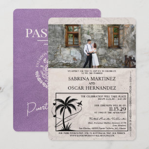Invitación Boda de Pasaporte Lavender Purple Puerta Vallarta