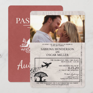Invitación Boda de pasaporte ligero de Borgoña Australia