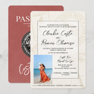 Invitación Boda de pasaporte ligero de Borgoña Costa Rica