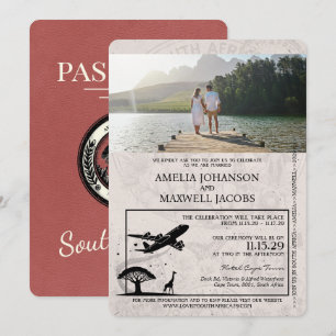 Invitación Boda de pasaporte ligero de Borgoña y Sudáfrica
