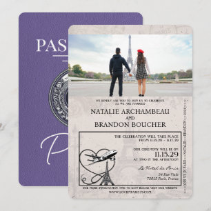 Invitación Boda de Pasaporte Lilac Purple Paris