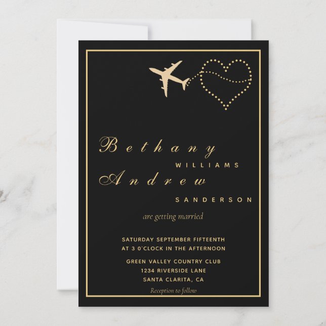 Invitación Boda de pasaporte negro moderno (Reverso)