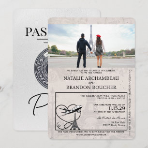 Invitación Boda de pasaporte París blanco