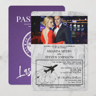 Invitación Boda de Pasaporte Purple Las Vegas