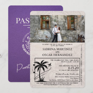 Invitación Boda de pasaporte Purple Puerta Vallarta