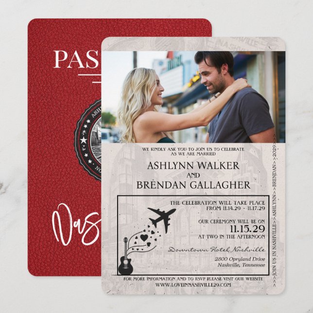 Invitación Boda de Pasaporte Red Nashville (Anverso / Reverso)