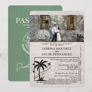 Invitación Boda de pasaporte Sage Green Puerta Vallarta