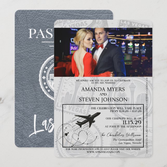 Invitación Boda de Pasaporte Silver Las Vegas (Anverso / Reverso)