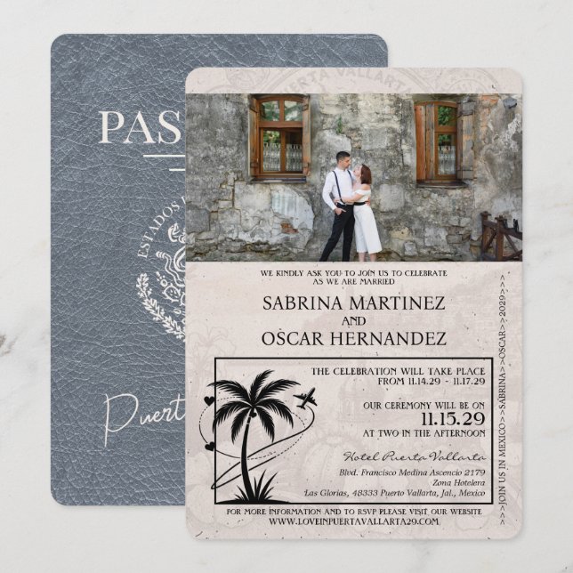 Invitación Boda de pasaporte Silver Puerta Vallarta (Anverso / Reverso)