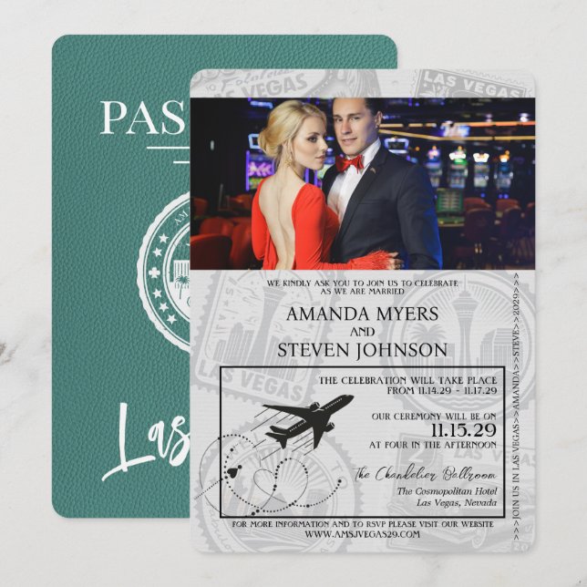 Invitación Boda de Pasaporte Turquoise Las Vegas (Anverso / Reverso)