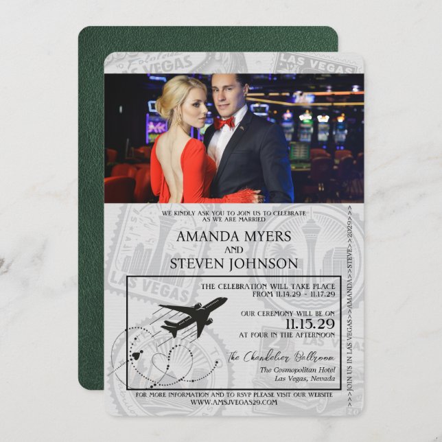 Invitación Boda de pasaporte verde de Las Vegas (Anverso / Reverso)
