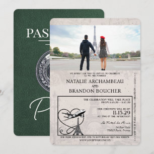 Invitación Boda de pasaporte verde de París