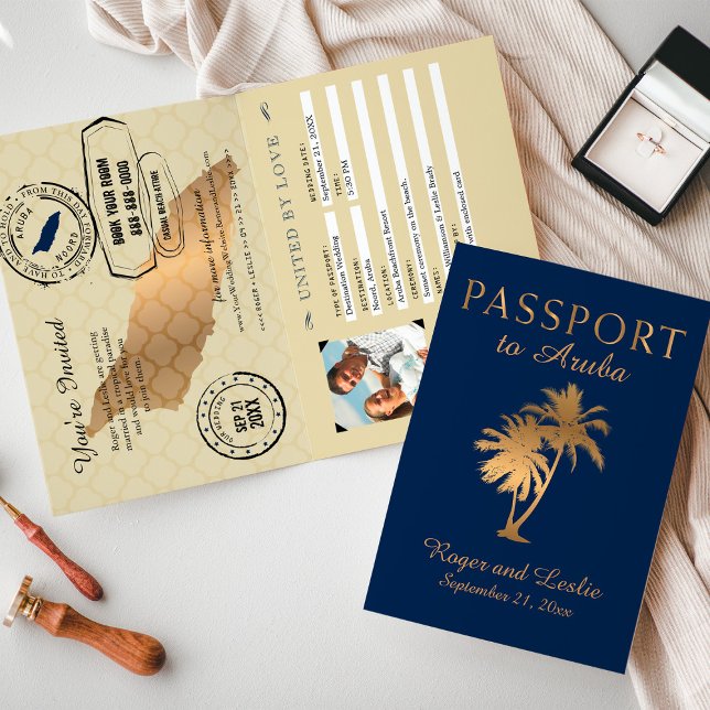 Invitación Boda de pasaportes de Aruba, Relieve metalizado do (Subido por el creador)
