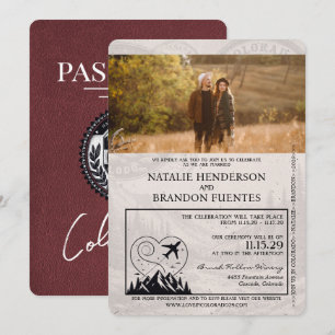 Invitación Boda de pasaportes de Borgoña Colorado