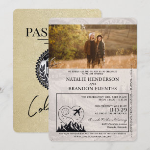 Invitación Boda de pasaportes de Champagne Colorado