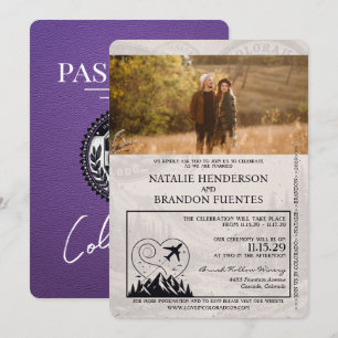 Invitación Boda de Pasaportes de Colorado Púrpura