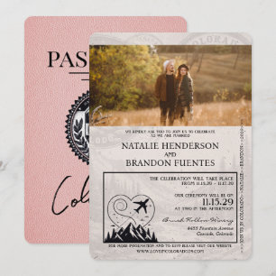 Invitación Boda de Pasaportes de Colorado Rosado