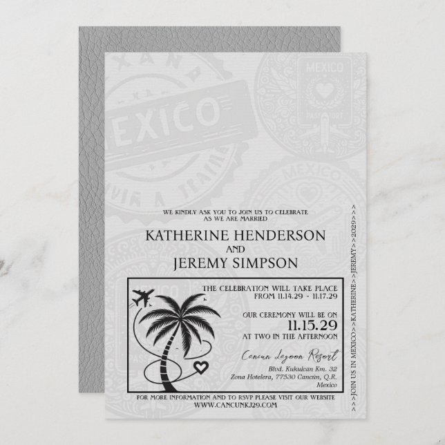 Invitación Boda de pasaportes de Grey Mexico (Anverso / Reverso)
