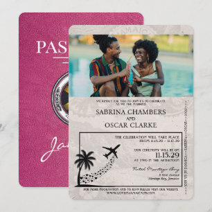 Invitación Boda de pasaportes de Jamaica rosa magenta