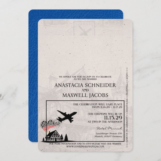 Invitación Boda de pasaportes de la Alemania Azul Real (Anverso / Reverso)