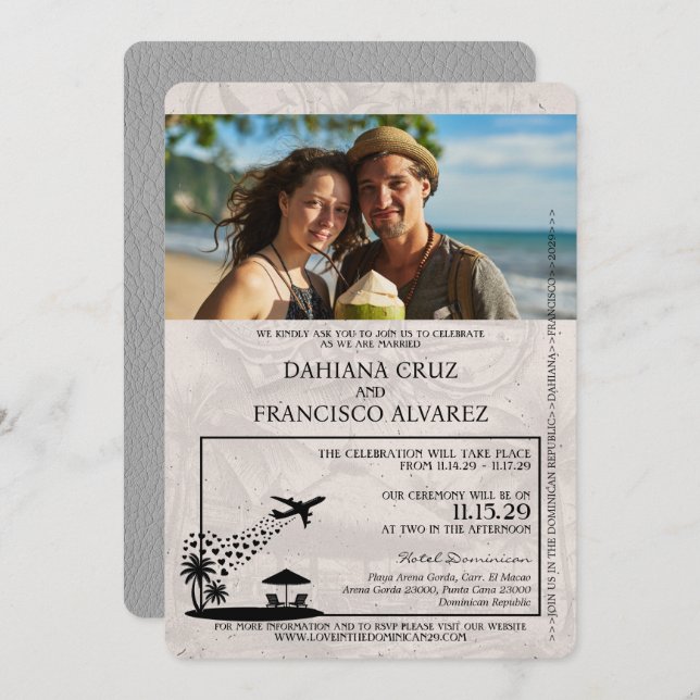 Invitación Boda de pasaportes de la República Dominicana gris (Anverso / Reverso)