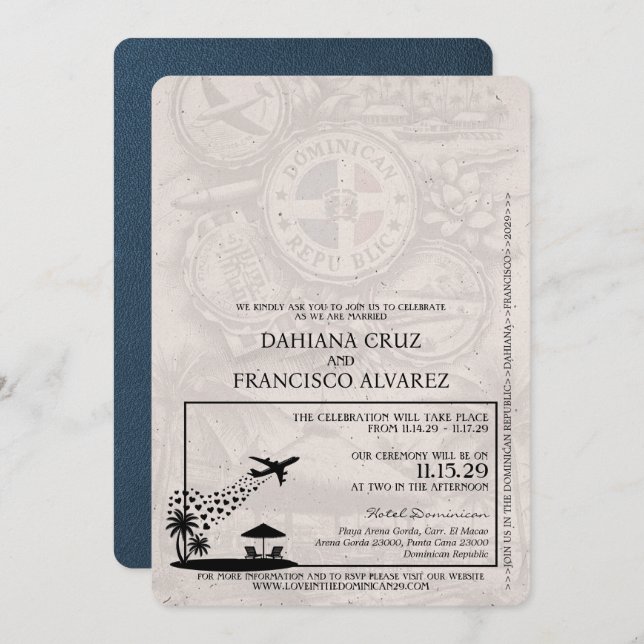 Invitación Boda de pasaportes de Marina Blue República Domini (Anverso / Reverso)
