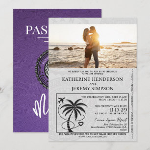 Invitación Boda de Pasaportes de México Púrpura