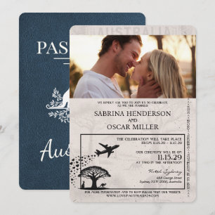 Invitación Boda de pasaportes de Navy Blue Australia