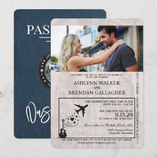 Invitación Boda de pasaportes de Navy Blue Nashville