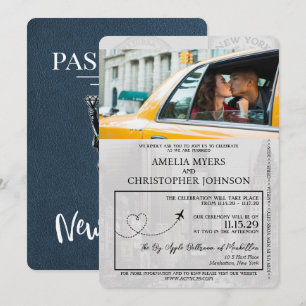 Invitación Boda de pasaportes de Navy Blue New York City