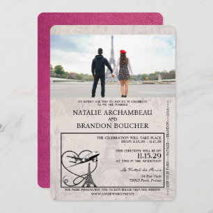 Invitación Boda de pasaportes de París rosa magenta