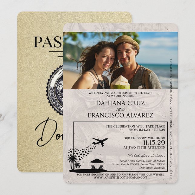 Invitación Boda de pasaportes de República Dominicana de Cham (Anverso / Reverso)