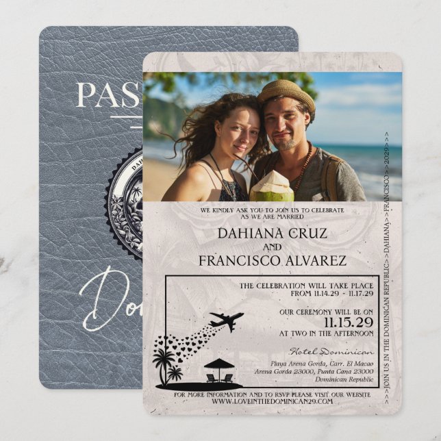 Invitación Boda de Pasaportes de República Dominicana Plata (Anverso / Reverso)