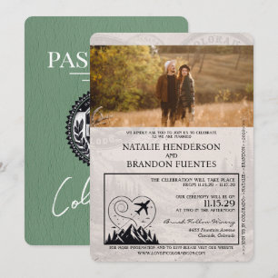 Invitación Boda de Pasaportes de Sage Green Colorado