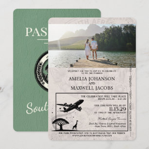 Invitación Boda de Pasaportes de Sage Green Sudáfrica