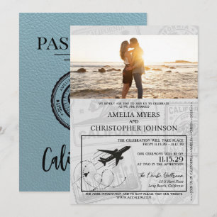 Invitación Boda de Pasaportes de Slate Blue California