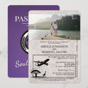 Invitación Boda de pasaportes de Sudáfrica morado