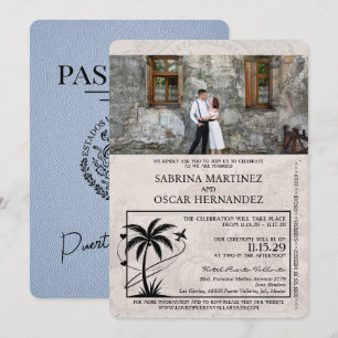Invitación Boda de pasaportes Dusty Blue Puerta Vallarta