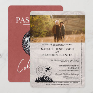 Invitación Boda de pasaportes ligero de Borgoña Colorado