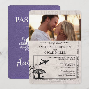 Invitación Boda de pasaportes Lilac Purple Australia