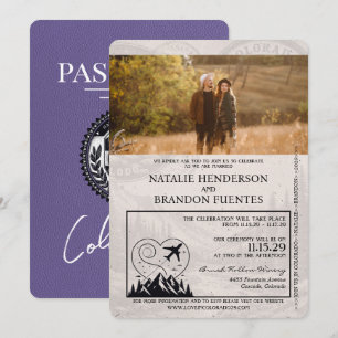 Invitación Boda de Pasaportes Lilac Purple Colorado