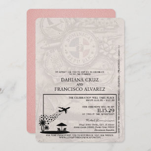 Invitación Boda de pasaportes rosa de República Dominicana